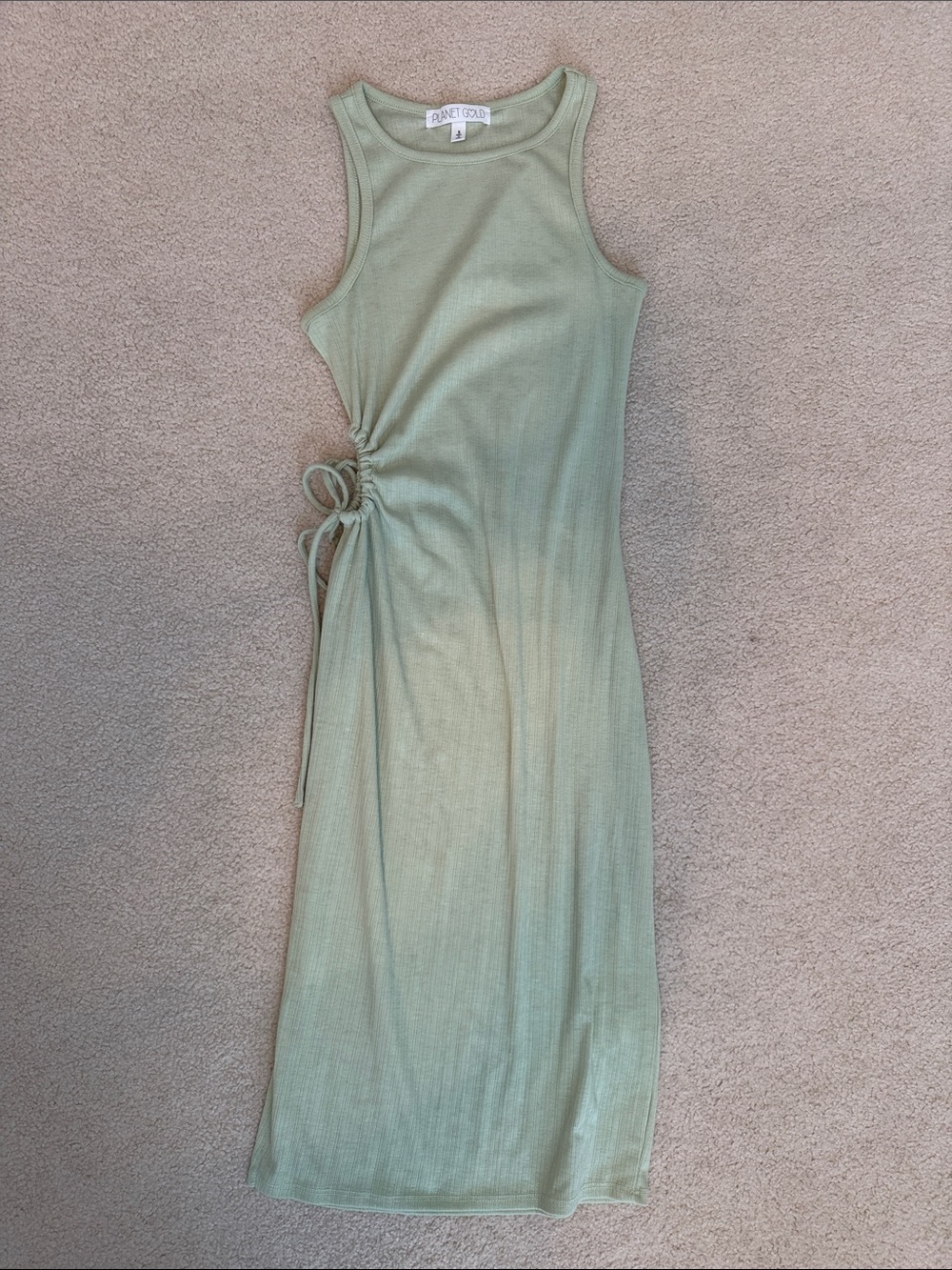 Planet Gold Sage Green Ribbed Side-Tie Midi Dress